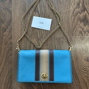 Brand New Coach Stripe Callie Leather Shoulder Chain Clutch Crossbody Handbag